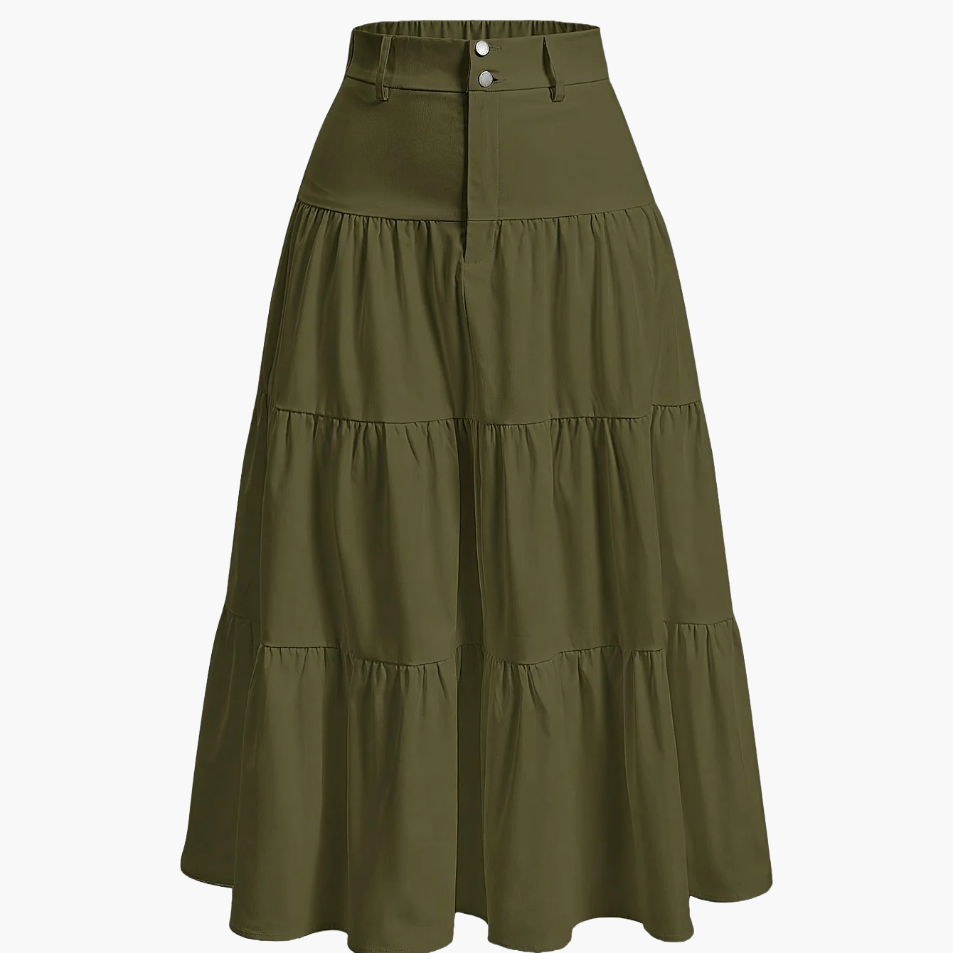 Damen Maxirock Elegant Stufenrock mit Hohem Bund für Alltag und Freizeit