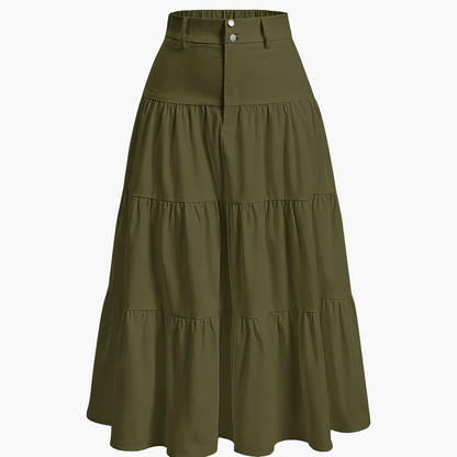 Damen Maxirock Elegant Stufenrock mit Hohem Bund für Alltag und Freizeit