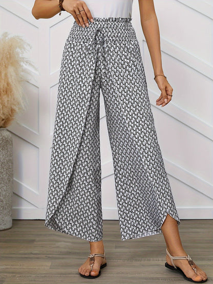 Damen Weite Bein Hose mit geometrischem Muster – Eleganter Sommer-Look für Freizeit und Alltag