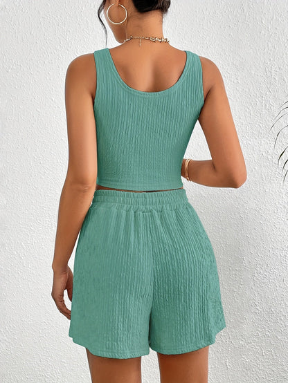Damen Freizeit Zweiteiler Set – Geripptes Crop Top und Shorts, Lässig & Modern