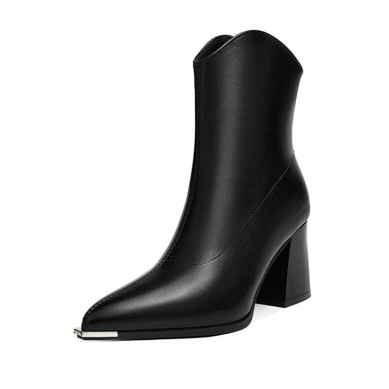 Damen Stiefelette Spitz Zehe Blockabsatz Cowboy-Stil