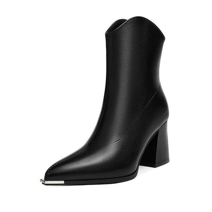 Damen Stiefelette Spitz Zehe Blockabsatz Cowboy-Stil