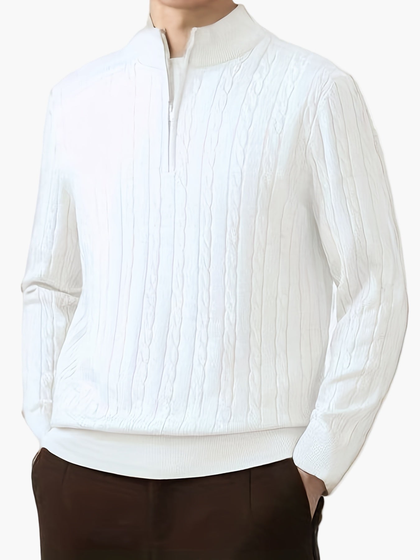 Herren Strickpullover mit Zopfmuster und halbem Reißverschluss – Casual Stil für Herbst und Winter