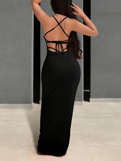 Damen Maxikleid mit offenem Rücken und Schnürdetails – Elegantes Abendkleid für besondere Anlässe