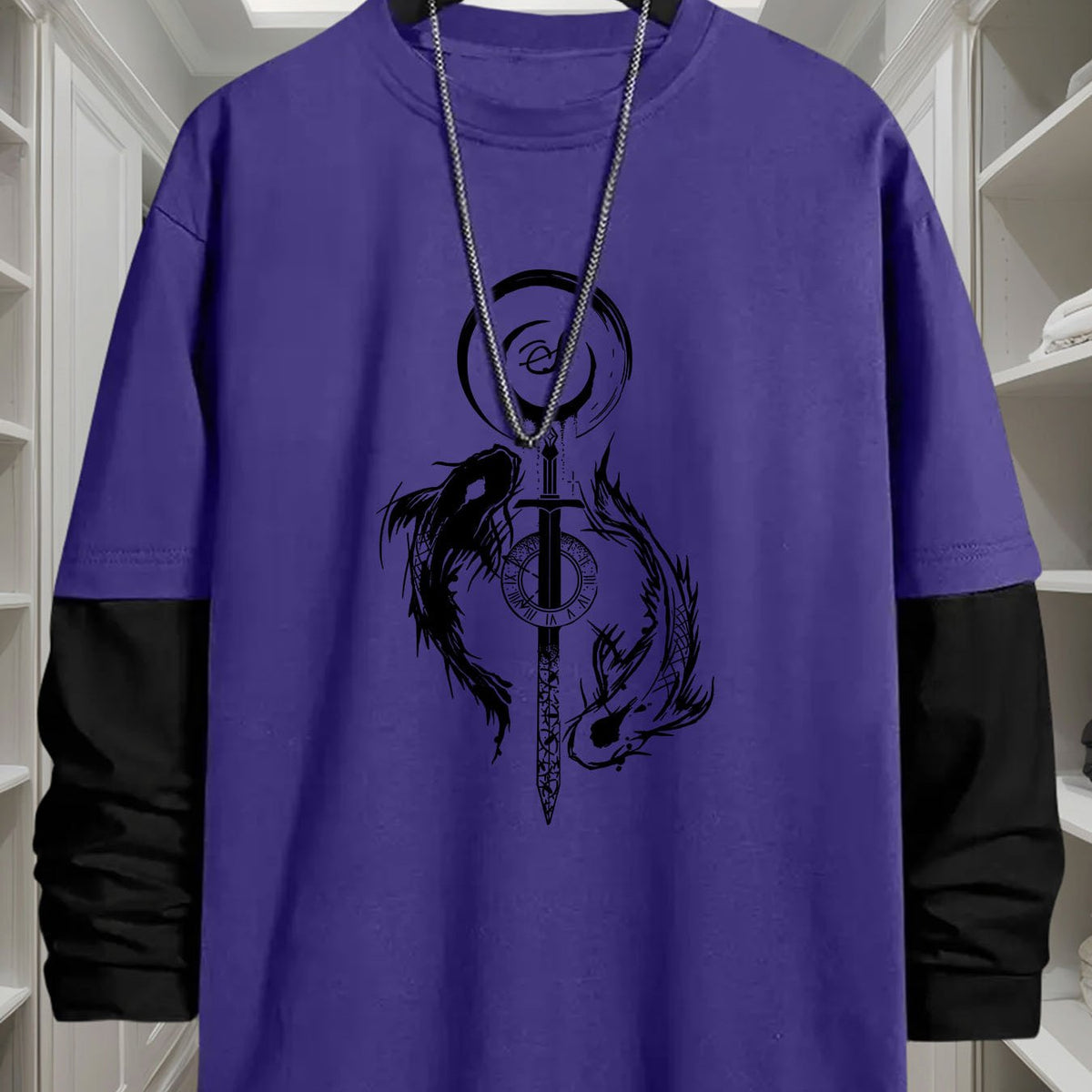 Unisex Langarmshirt im Lagenlook mit Grafikprint, Rundhals