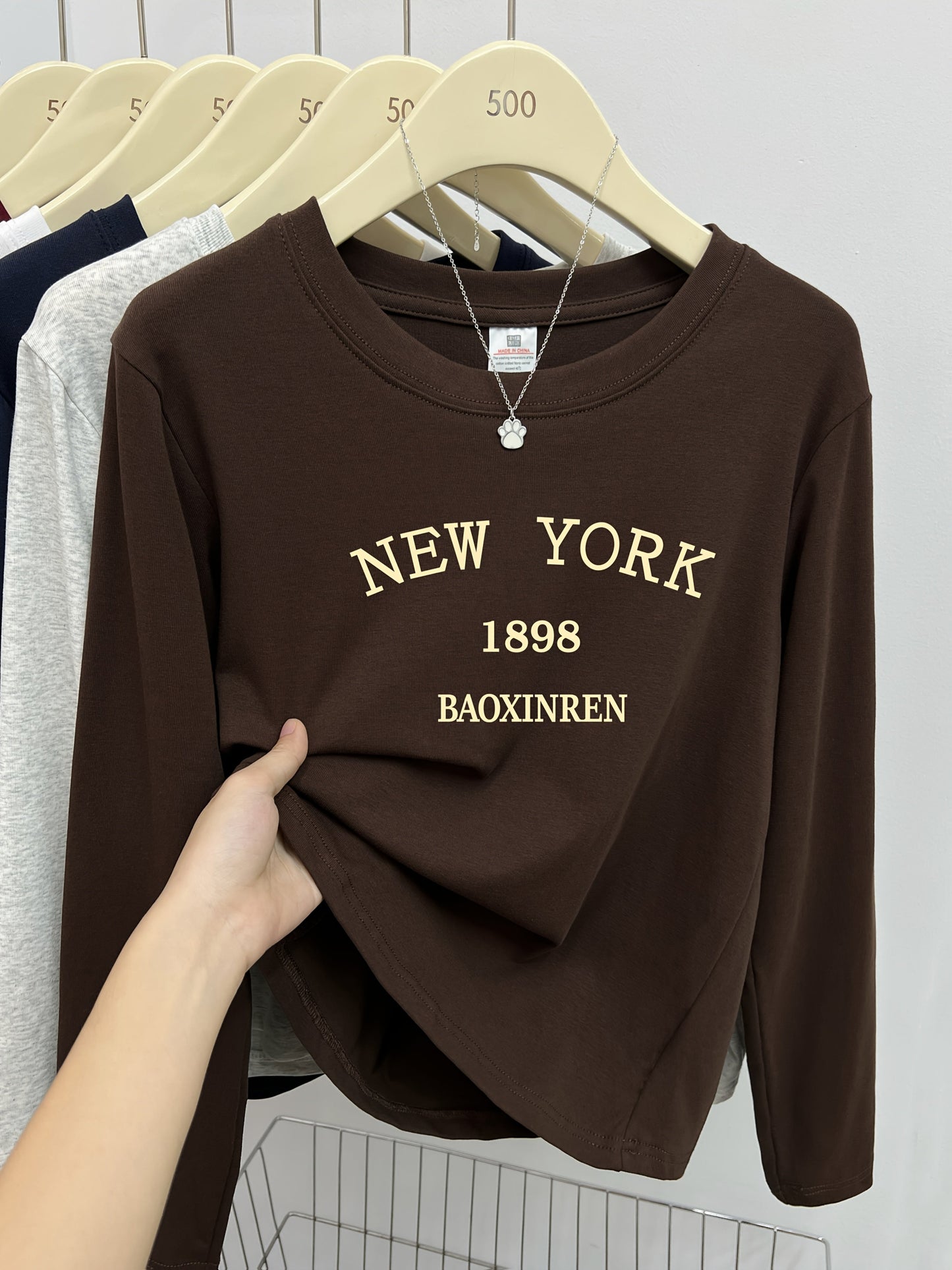 Langarmshirt Damen Rundhals Print NEW YORK Weiches Material