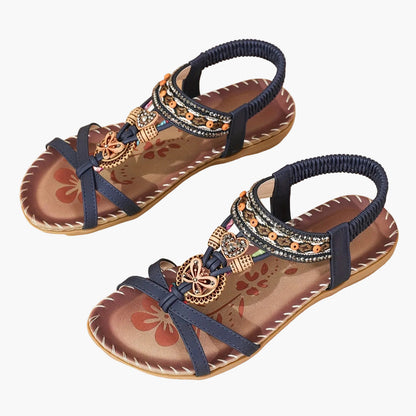 Damen Boho Sandalen mit Schmuckelementen – Bequeme Freizeitschuhe für Sommer & Urlaub