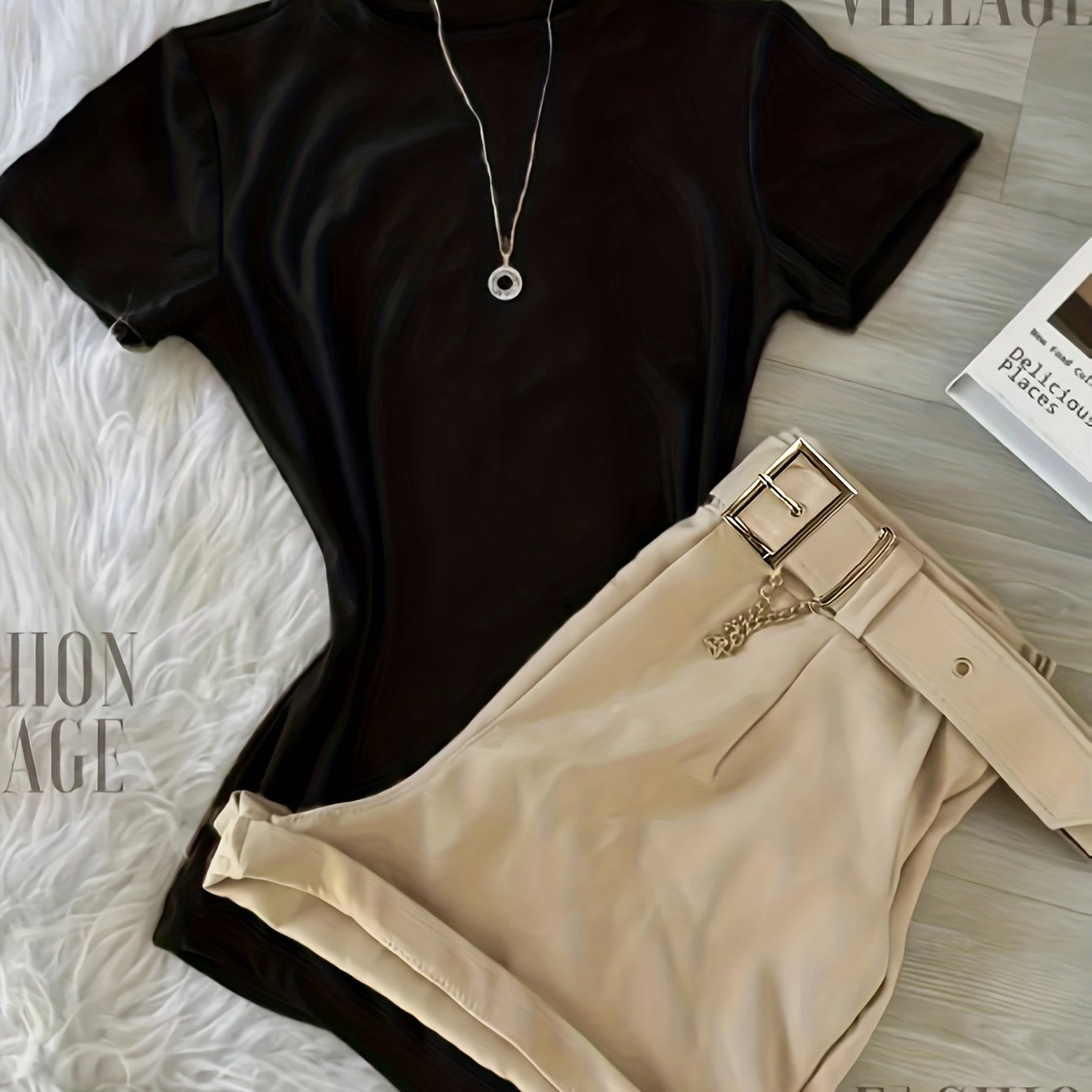 Damen Outfit Set – Elegantes T-Shirt mit Gürtelshorts für Alltag & Freizeit