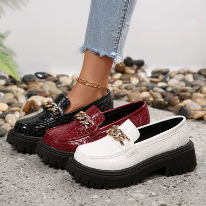 Damen Chunky Loafer mit Kettenverzierung – Modische Slip-On Schuhe für Alltag und Büro