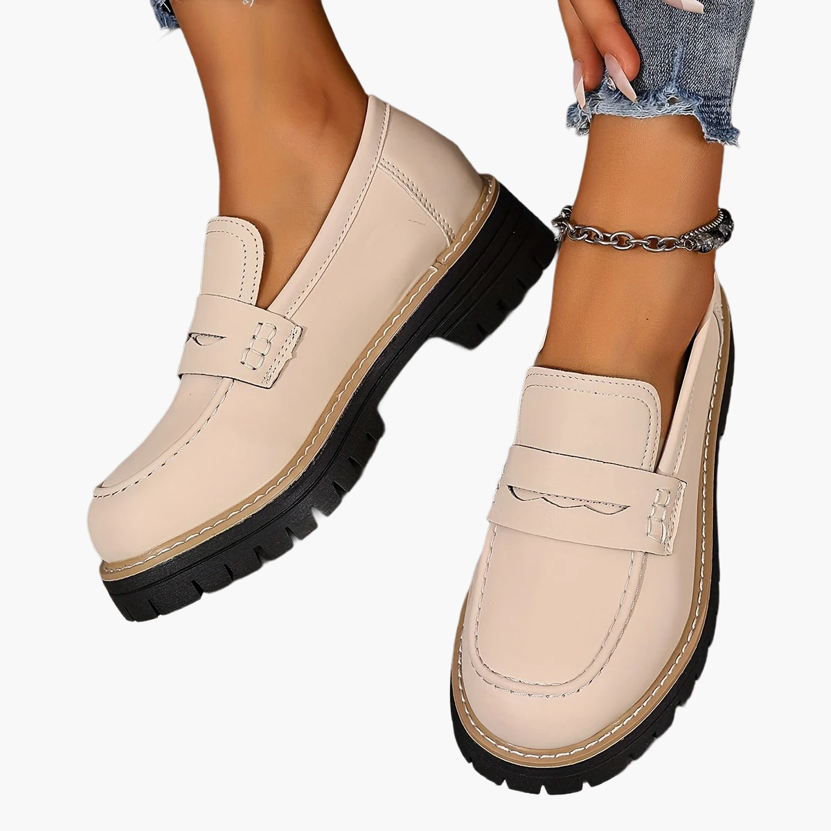 Damen Loafer im klassischen Stil mit Profilsohle – Bequeme Alltags-Slipper für Freizeit und Büro