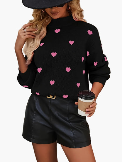 Damen Pullover mit Herzmuster – Eleganter Strickpullover für Freizeit und Alltag