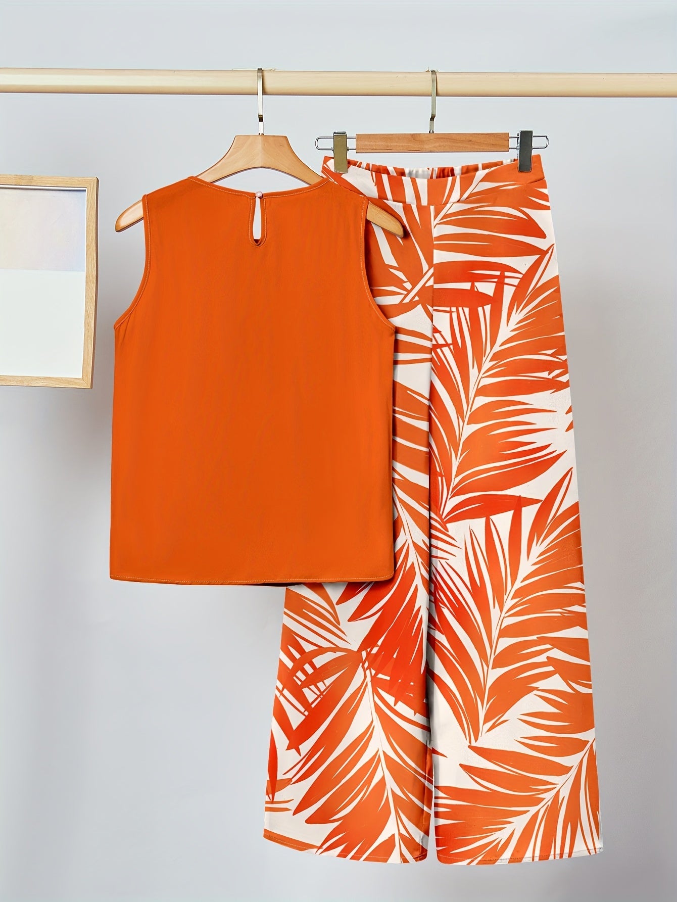 Damen Sommer Palazzo Set – Ärmelloses Top und weite Hose mit tropischem Print, lässig und elegant