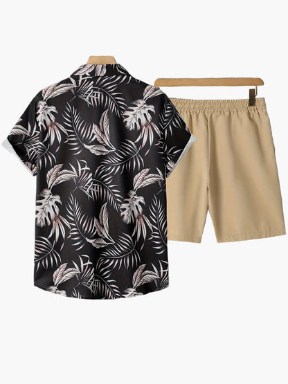 Herren Sommer Strand Set – Kurzarm Hemd mit tropischem Print und Shorts, Freizeitmode für Urlaub