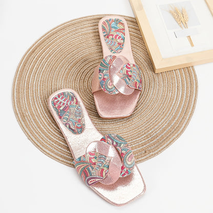 Damen Slide Sandalen mit Paisley Muster und Modernem Design – Elegante Sommerschuhe für Alltag und Freizeit