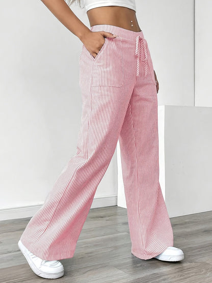 Damen Weite Freizeithose mit Streifenmuster und Kordelzug – Lässige Streetwear für Alltag und Freizeit