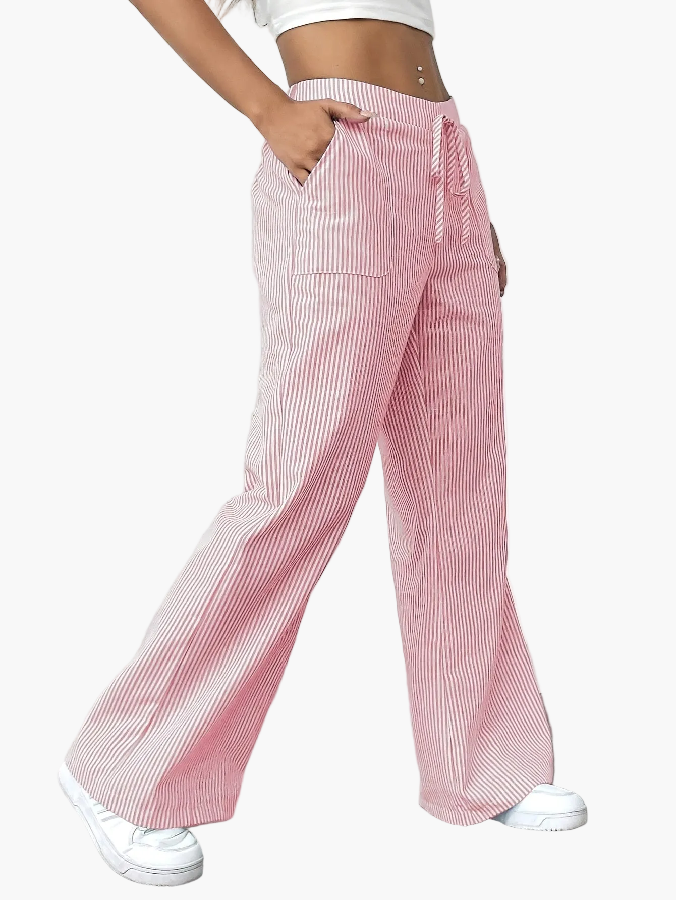 Damen Weite Freizeithose mit Streifenmuster und Kordelzug – Lässige Streetwear für Alltag und Freizeit