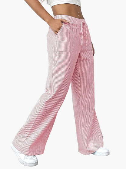 Damen Weite Freizeithose mit Streifenmuster und Kordelzug – Lässige Streetwear für Alltag und Freizeit