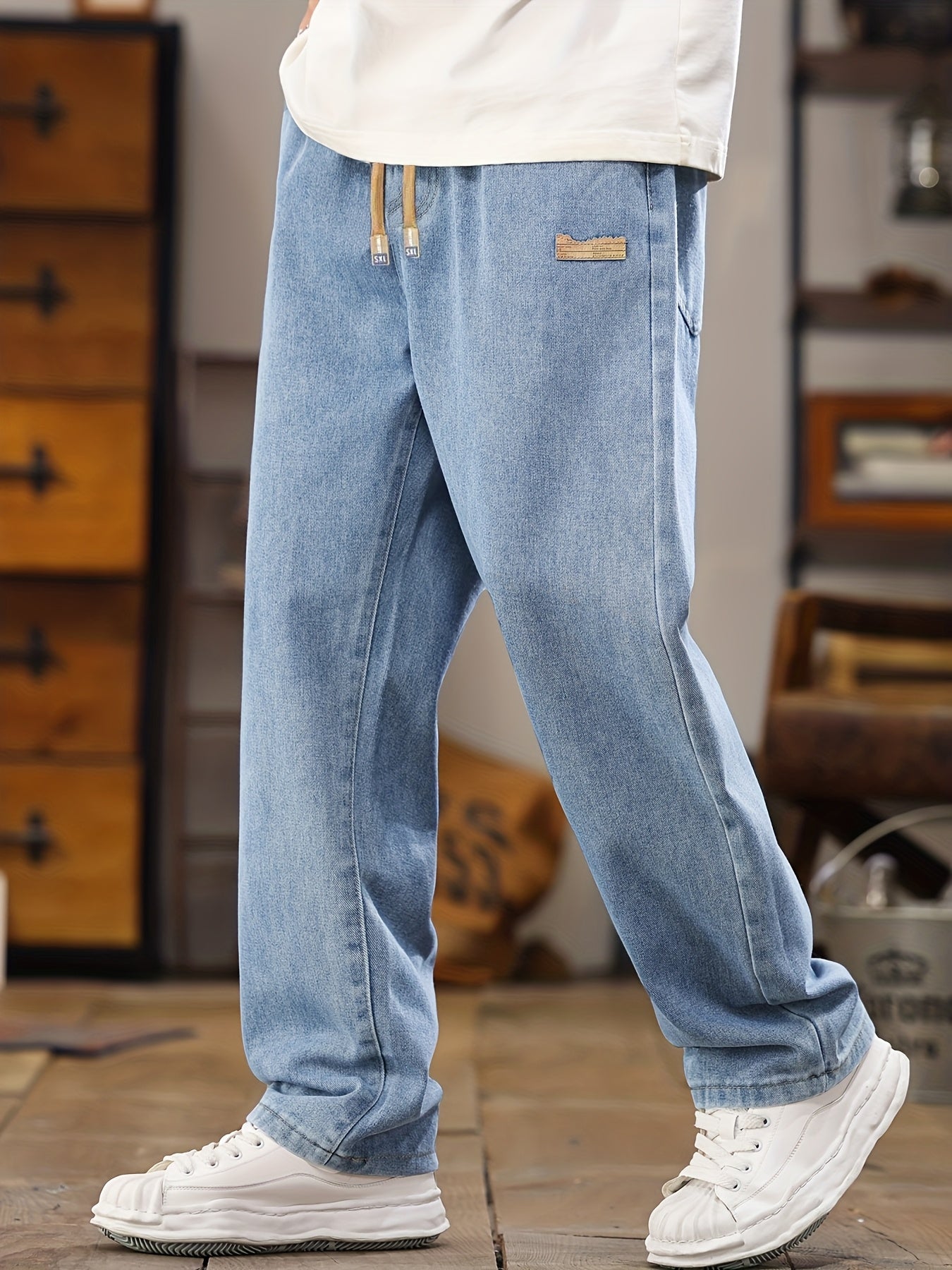 Herren Relaxed Fit Jeans Jogginghose – Modischer Freizeit-Look mit Kordelzug