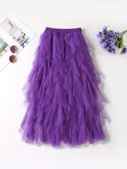 Damen Eleganter Maxirock mit Stufen und Volants für festliche Anlässe