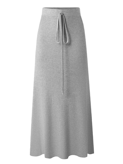 Damen Rippenstrick Maxirock mit Bindegürtel – Eleganter Freizeit- und Büro-Look