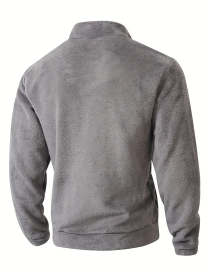 Fleece Pullover Herren mit Reißverschluss Stehkragen und Kängurutasche