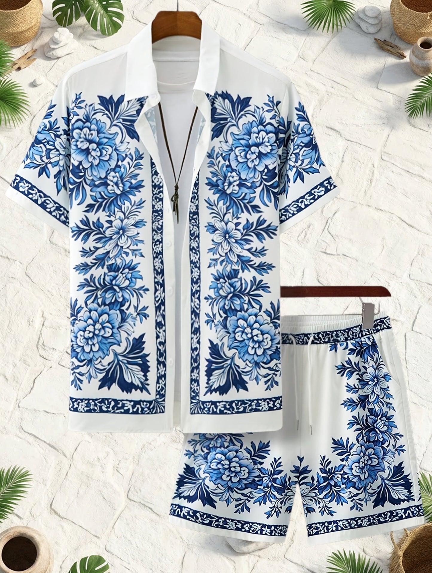 Herren Sommer Set mit Kurzarmhemd und Shorts – Eleganter Freizeitstil mit Blumenmuster für Urlaub & Alltag