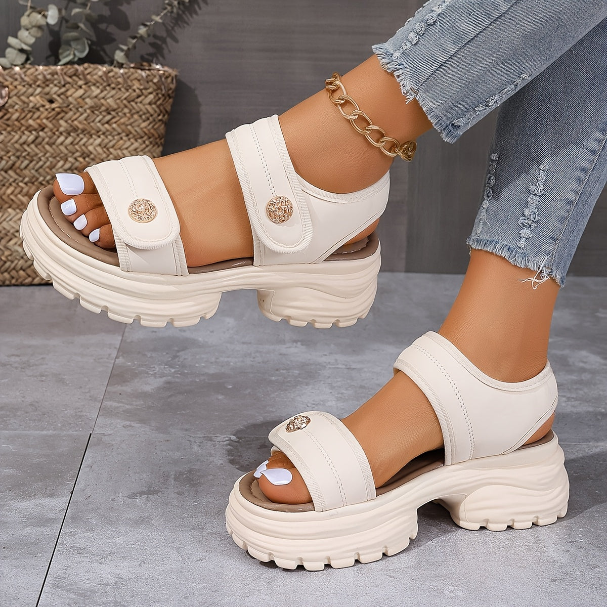 Damen Plateau-Sandalen mit Klettverschluss – Elegante Sommerschuhe für Alltag und Freizeit