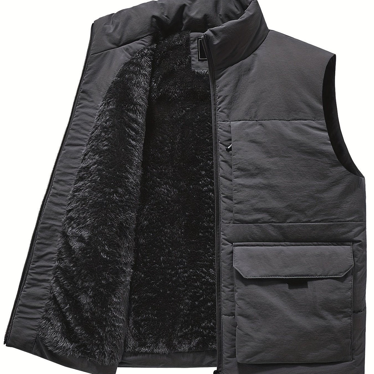 Herren Steppweste mit Stehkragen und Teddyfutter, Khaki