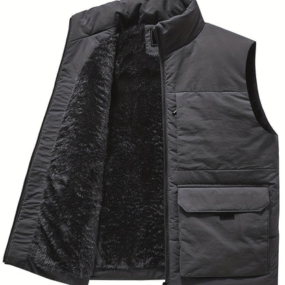 Herren Steppweste mit Stehkragen und Teddyfutter, Khaki