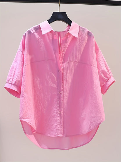 Damen Oversize Bluse mit Knopfleiste und modernem High-Low-Saum – Lässig Elegante Hemdbluse für Büro und Freizeit