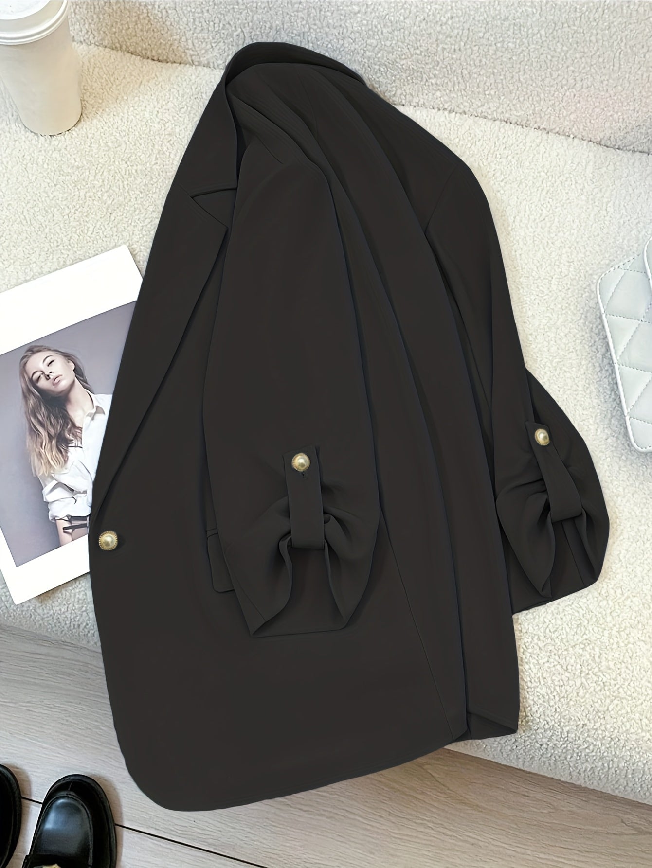 Damen Blazer Anzugjacke mit Umlegekragen und 3/4-Ärmeln – Eleganter Business-Look für Alltag und Büro