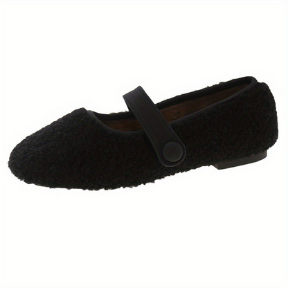 Damen Mary Jane Ballerinas Teddystoff Runder Zeh Flache Schuhe
