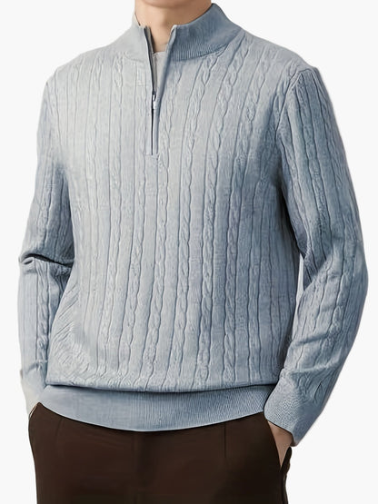 Herren Strickpullover mit Zopfmuster und halbem Reißverschluss – Casual Stil für Herbst und Winter
