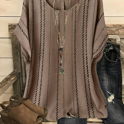 Damen Boho Casual Bluse mit Muster – Weit geschnitten, Kurzarm, Perfekt für Alltag und Freizeit
