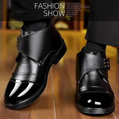 Herren Stiefelette Schwarz mit Glattleder-Effekt und Klettverschluss