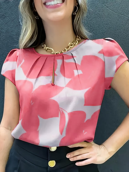 Damen Bluse mit modernem Print, Kurzarm, eleganter Büro- und Freizeitstil