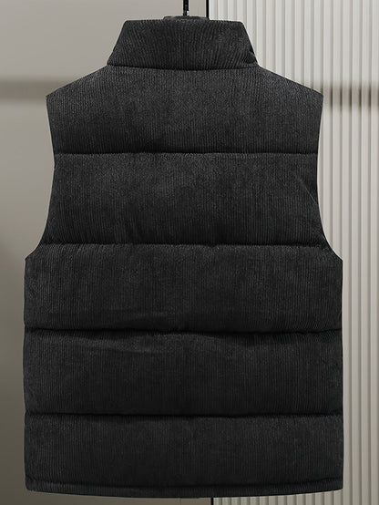 Unisex Steppweste Corduroy mit Stehkragen und Druckknöpfen