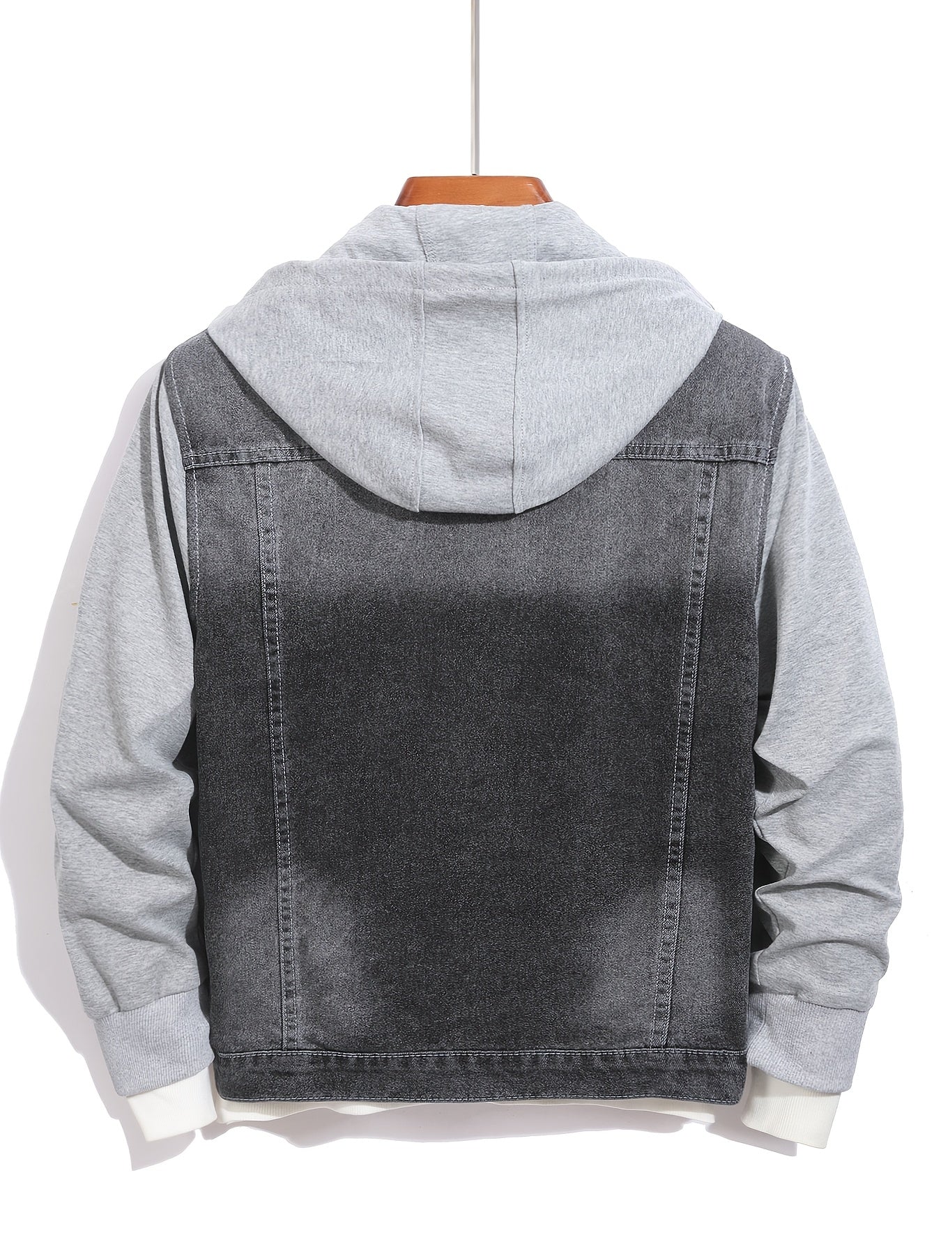 Herren Jeansjacke mit Kapuze Denim und Sweatstoff Ärmel Grau