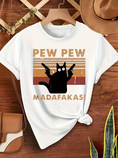 Damen T-Shirt mit lustigem Cat Cartoon Spruch – Vintage Stil, Freizeit, Geschenkidee
