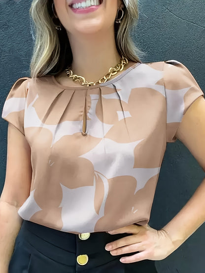 Damen Bluse mit modernem Print, Kurzarm, eleganter Büro- und Freizeitstil