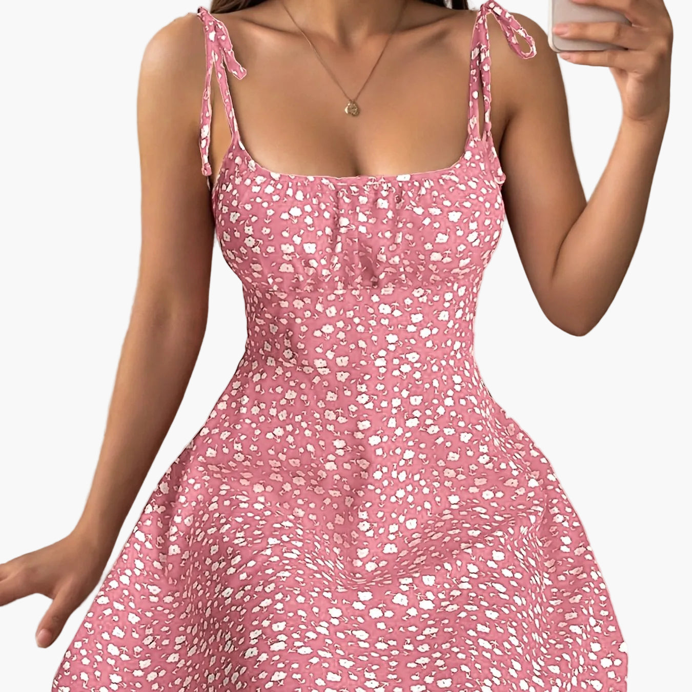 Damen Sommerkleid im Vintage-Stil mit Schleifen-Trägern – Feminines Freizeitkleid für Alltag und Urlaub