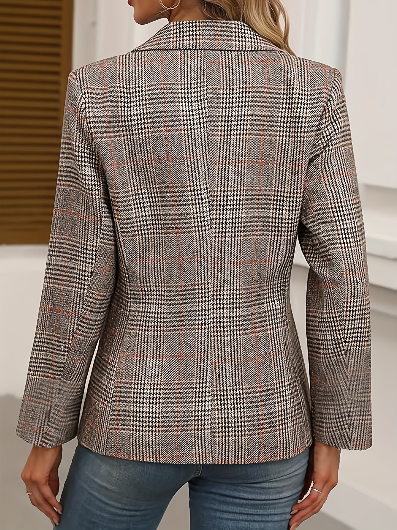 Damen Blazer Kariert Business Casual Zweireiher Elegant für Büro und Alltag