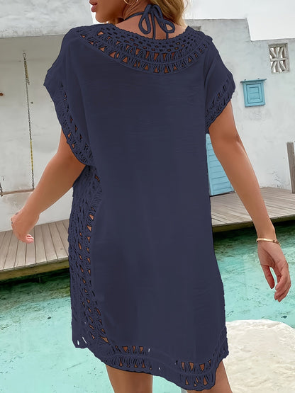 Damen Strand Tunika Häkel-Details Überwurf Badebekleidung Cover-Up