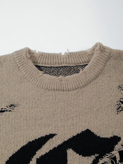 Unisex Pullover mit Riss-Details und Rundhalsausschnitt in Distressed-Optik