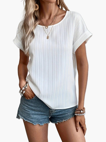 Damen Sommer Casual Bluse mit Rundhalsausschnitt – Stilvolles Basic Top für Alltag und Freizeit