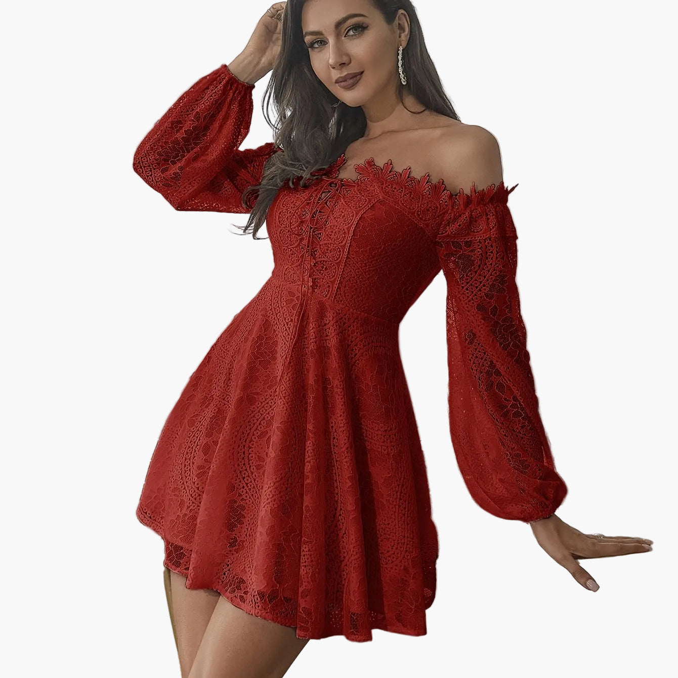 Damen Off-Shoulder Spitzenkleid Elegant für besondere Anlässe