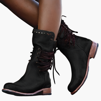 Damen Vintage Veganem Leder Stiefeletten mit Schnürung – Robuste Booties für Abenteuer & Freizeit