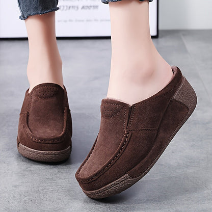 Damen Slipper warm gefüttert Mokassin Optik Braun