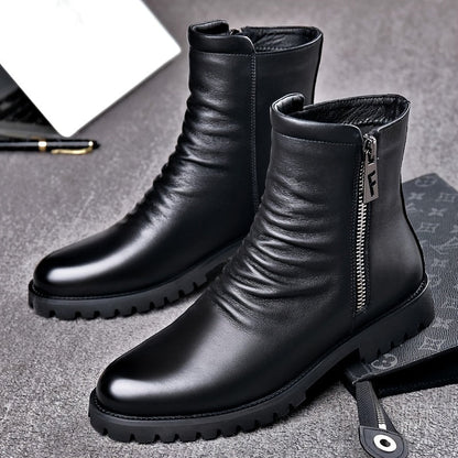 Herren Stiefel Schwarz mit Reißverschluss, Halbhohe Stiefeletten