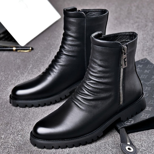 Herren Stiefel Schwarz mit Reißverschluss, Halbhohe Stiefeletten